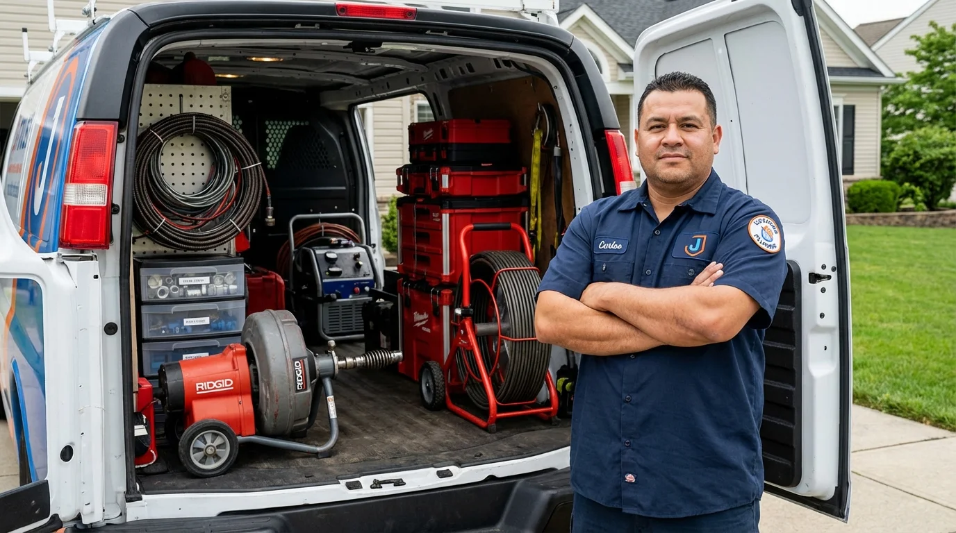 Professional drain cleaning equipment and Johns Plumbing LLC plumber in Roselle Park