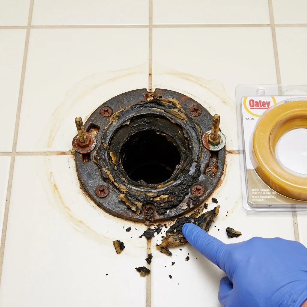Failed wax ring showing water seepage at the base of a toilet in a Roselle Park, NJ home