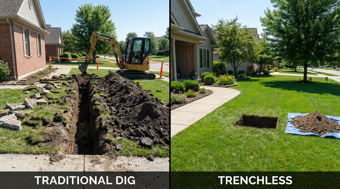 Trenchless sewer repair with minimal yard damage versus traditional excavation in Roselle Park, NJ